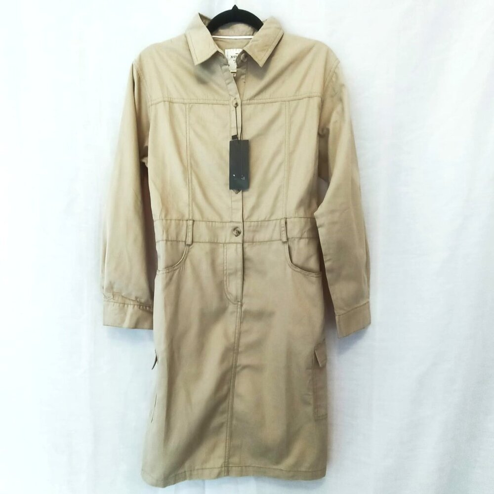 100% Cotton Khaki Button-Down Utility Shirt Dress 🫡 Long Sleeve 🫡 Size M